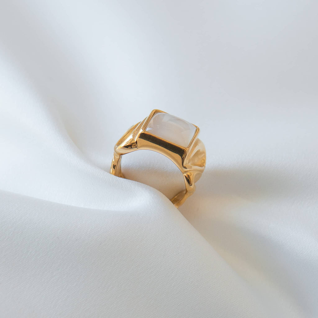 Gold-Plated Ring with Square Inlaid Shell