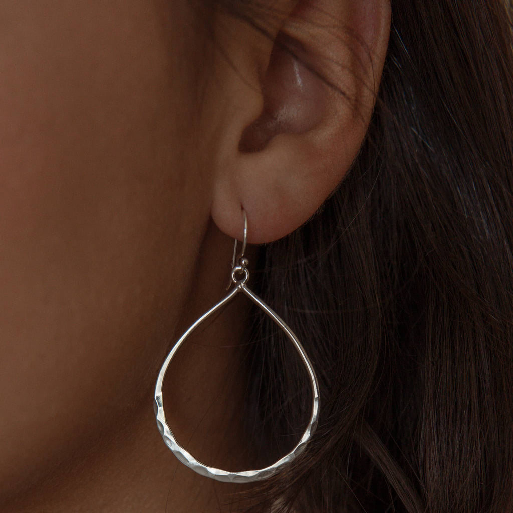 Hammered Teardrop Silver Earrings